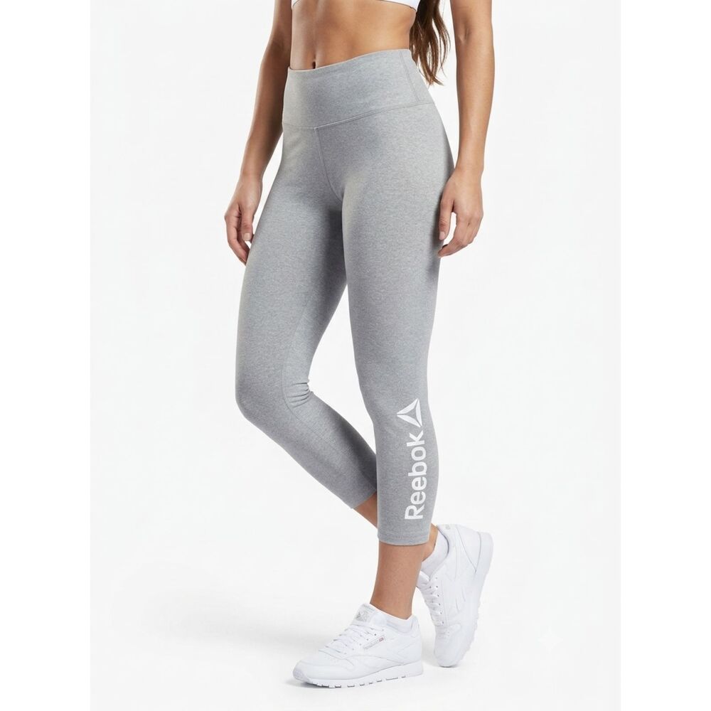 NWT‎ Reebok Quick Capri Branded Leggings Grey Heather Size L Large